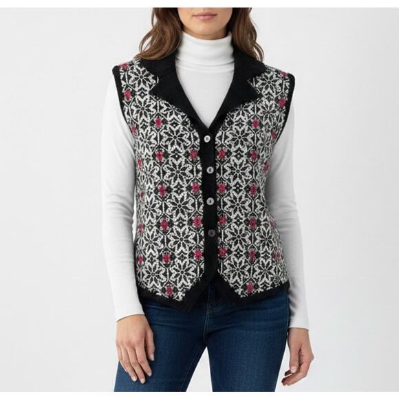 Talbots Sweaters - Vintage 90s Talbots Petites Wool Blend Floral Nordic Fair Isle Vest PL